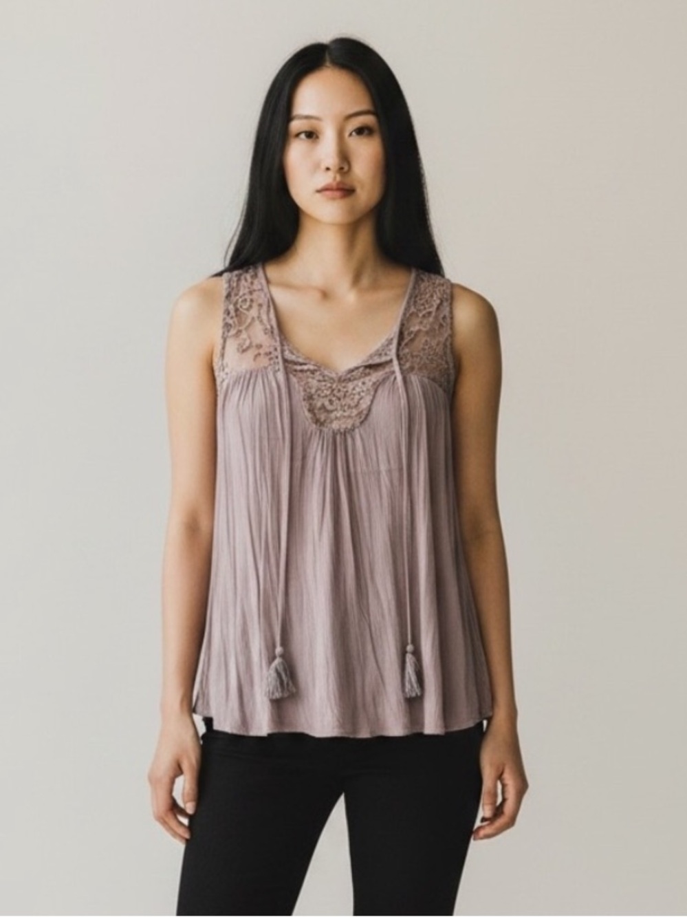 Knox Rose Lace-Trim Camisole Tank in Mauve Size M